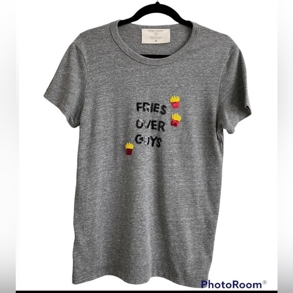 Bow & Drape Fries Over Guys Gray Sequin Short Sleeve Graphic Tee Shirt Size L - Picture 6 of 6